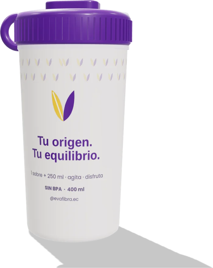 Reverso del shaker EVA con el eslogan Tu origen. Tu equilibrio.